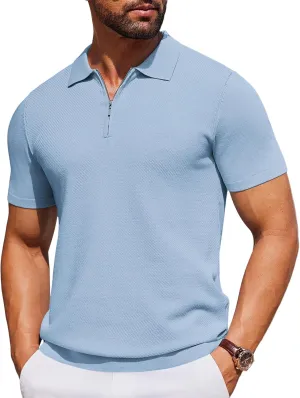 COOFANDY Men's Zipper Polo Shirts Short Sleeve Knit Polo T Shirt Casual Golf Polos for Men