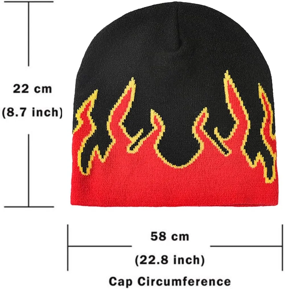 CORIRESHA Women Y2K Flame Beanie Knitted Hats Winter Fall Men Warm Skull Caps