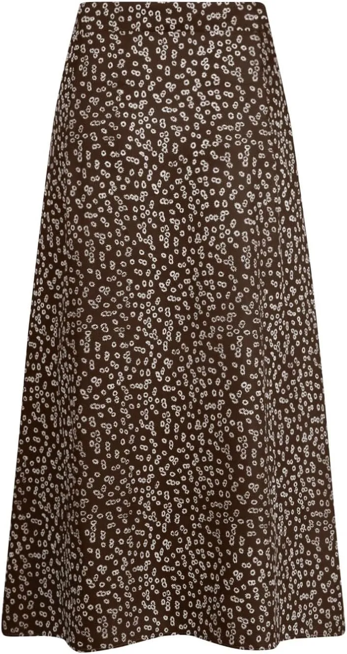 Ditsy Floral Boho Skirt for Women with Slit Summer High Waisted Flowy Midi Skirt Casual A-Line Split Beach Skirt