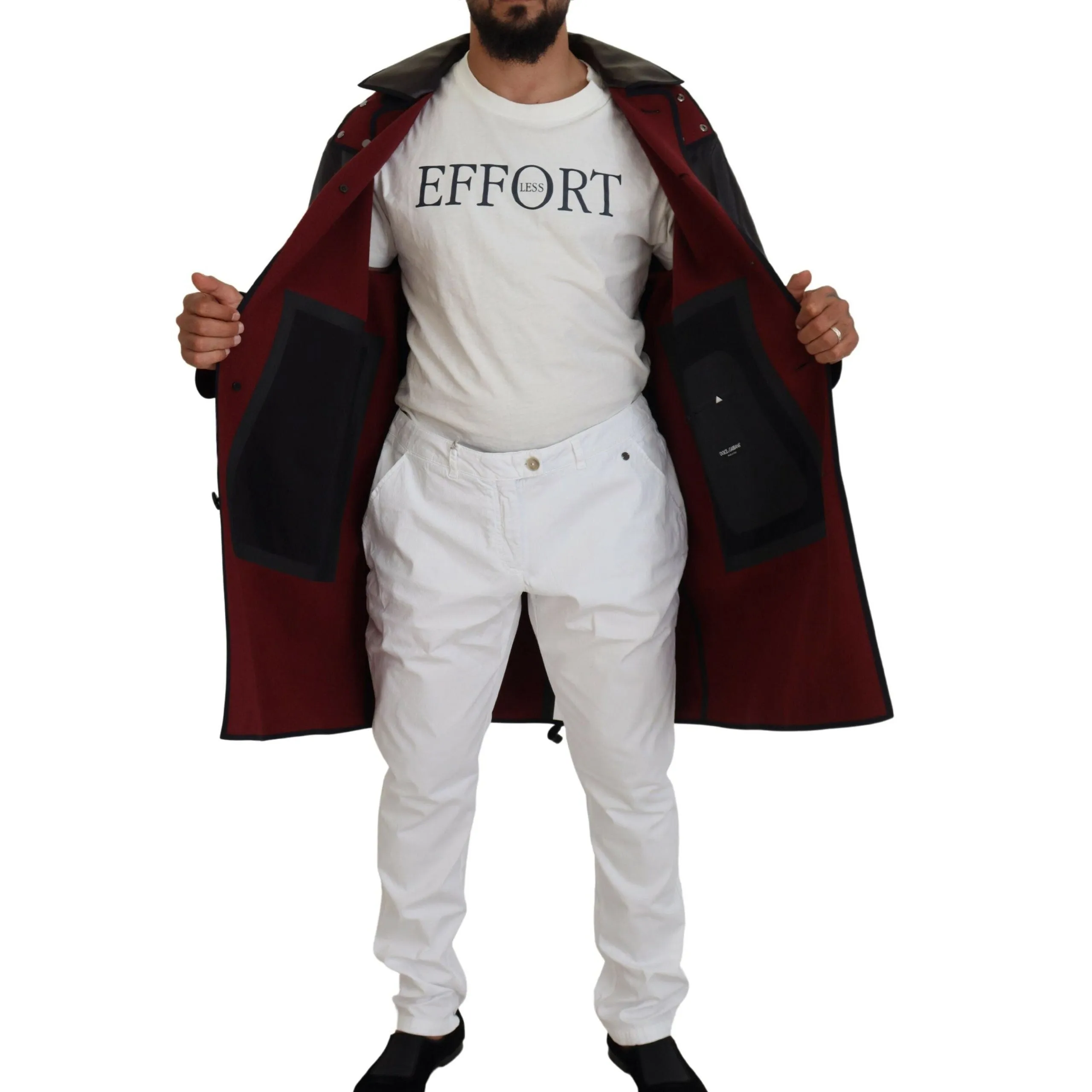 Dolce & Gabbana Elegant Hooded Parka Coat in Black and Bordeaux