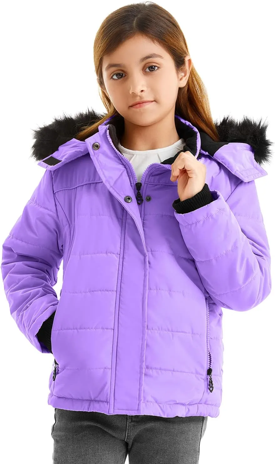 FARVALUE Girls' Winter Coats Thicken Fleece Lined Padded Hooded Puffer Jacket Coat for Girls