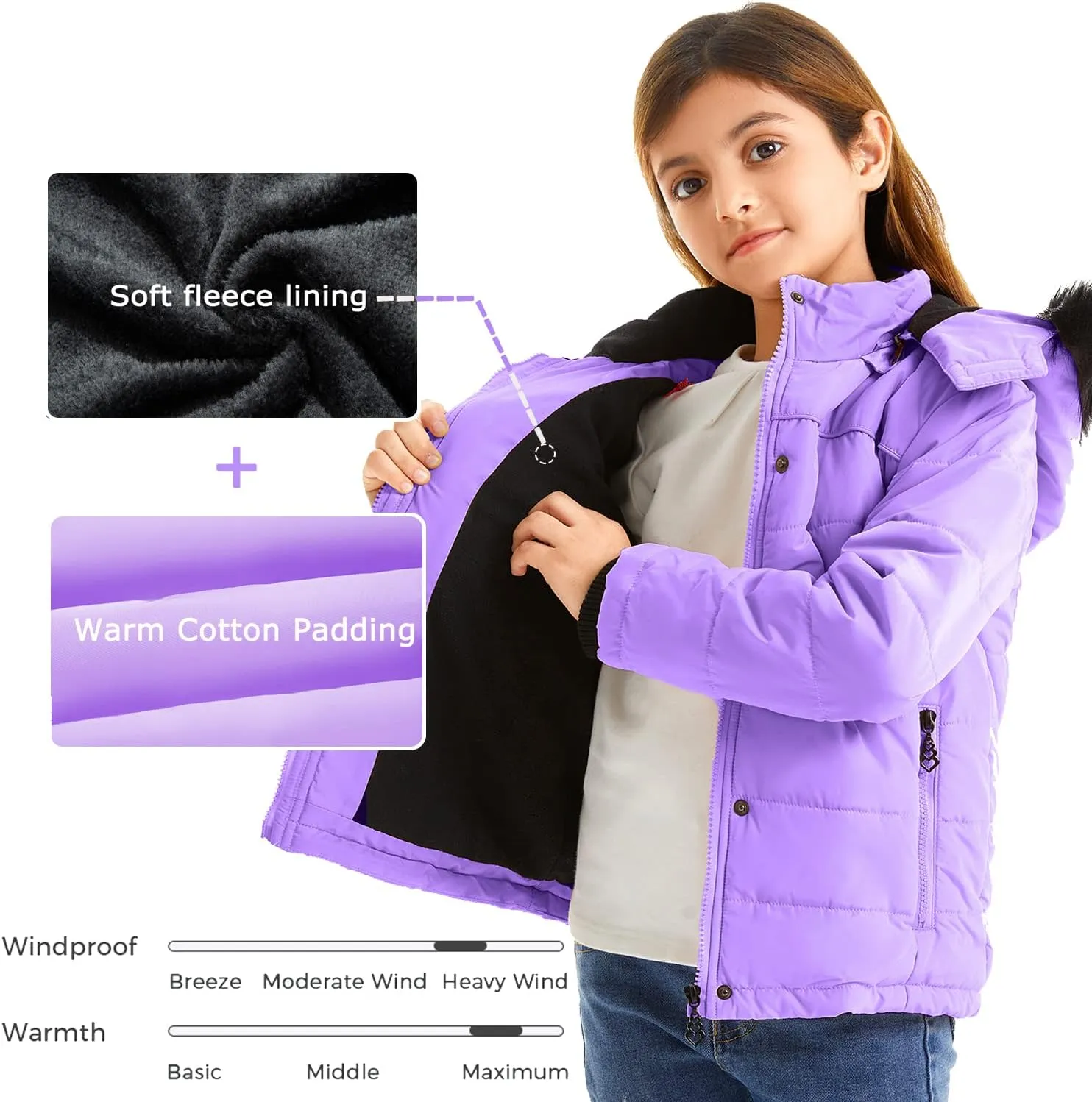 FARVALUE Girls' Winter Coats Thicken Fleece Lined Padded Hooded Puffer Jacket Coat for Girls