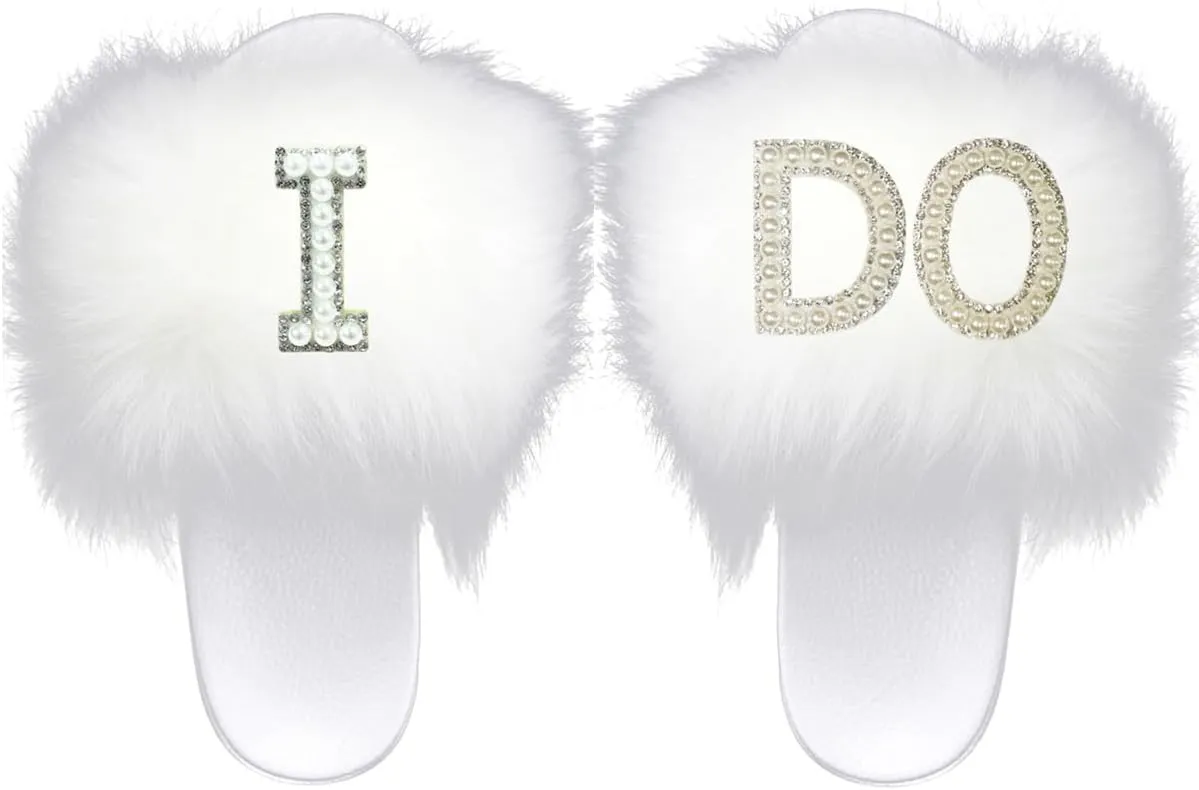 Faux Fur Slides for Women, Fuzzy Slippers Fluffy Sandals Furry House Shoes Indoor Outdoor