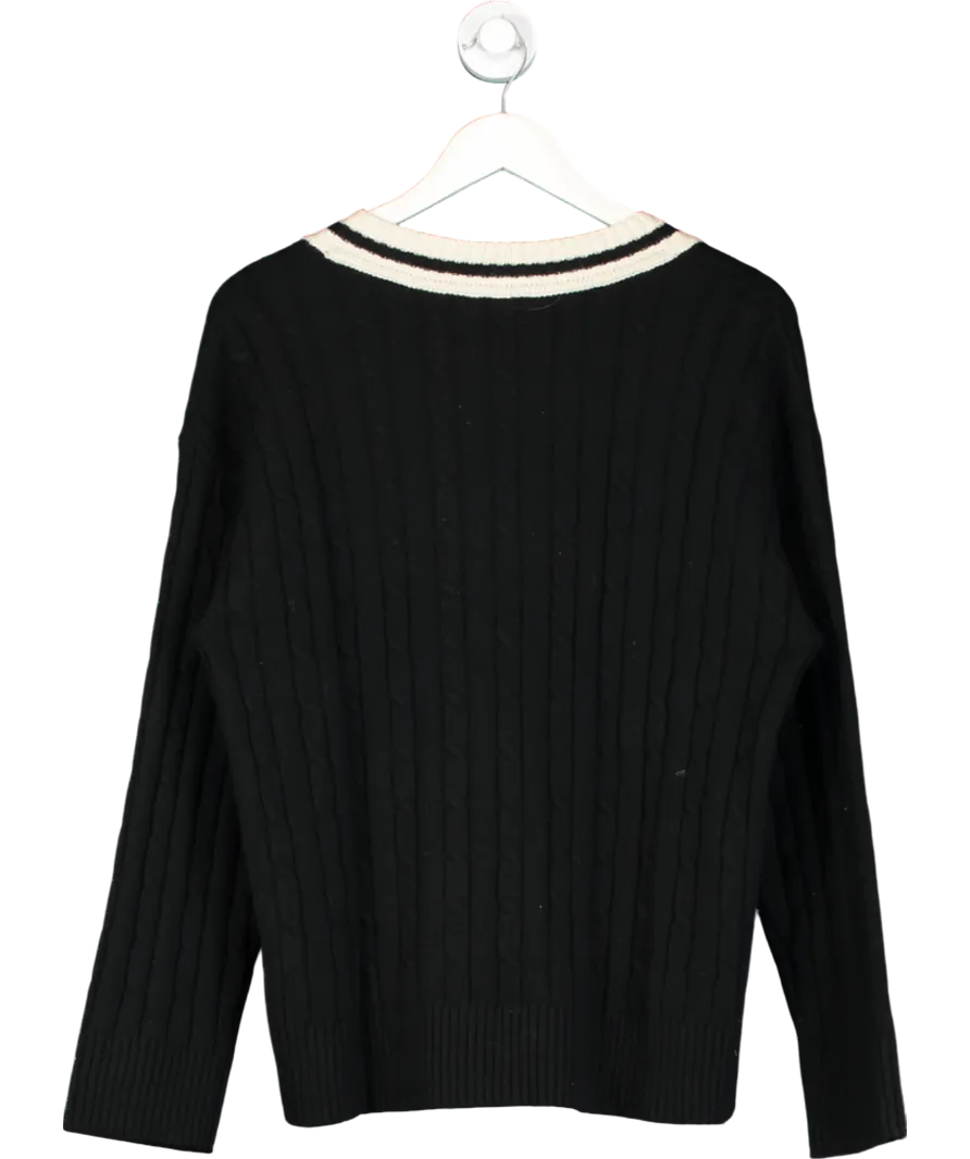 GAP Black Varsity V Neck Cable Knit Jumper UK S