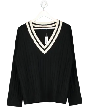 GAP Black Varsity V Neck Cable Knit Jumper UK S