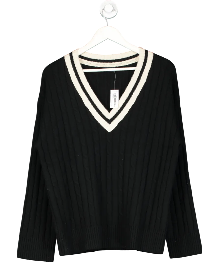 GAP Black Varsity V Neck Cable Knit Jumper UK S
