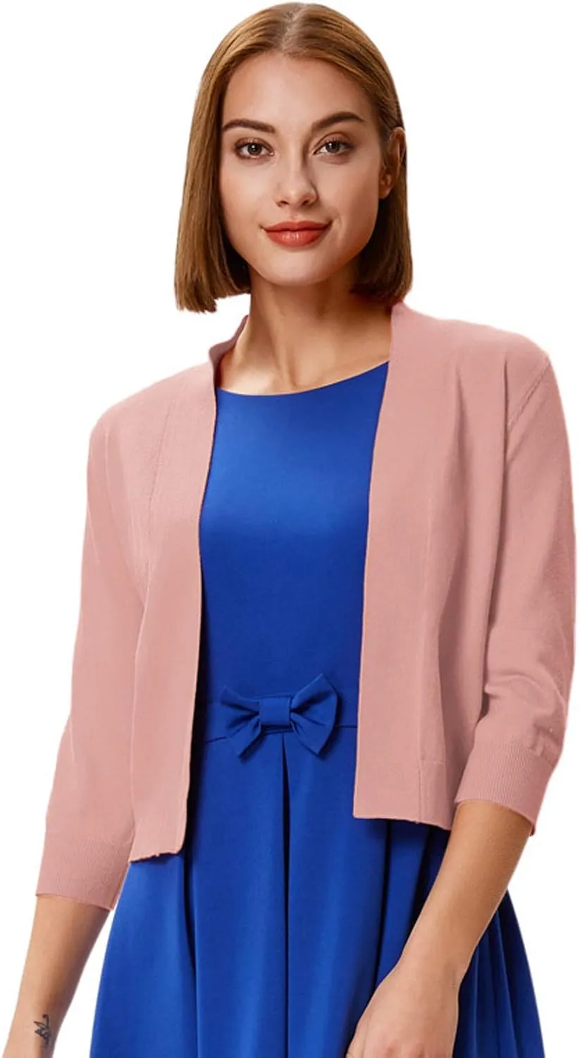 GRACE KARIN Women's 3/4 Sleeve Cardigan Knit Sweaters Cropped Open Front Shrug Bolero