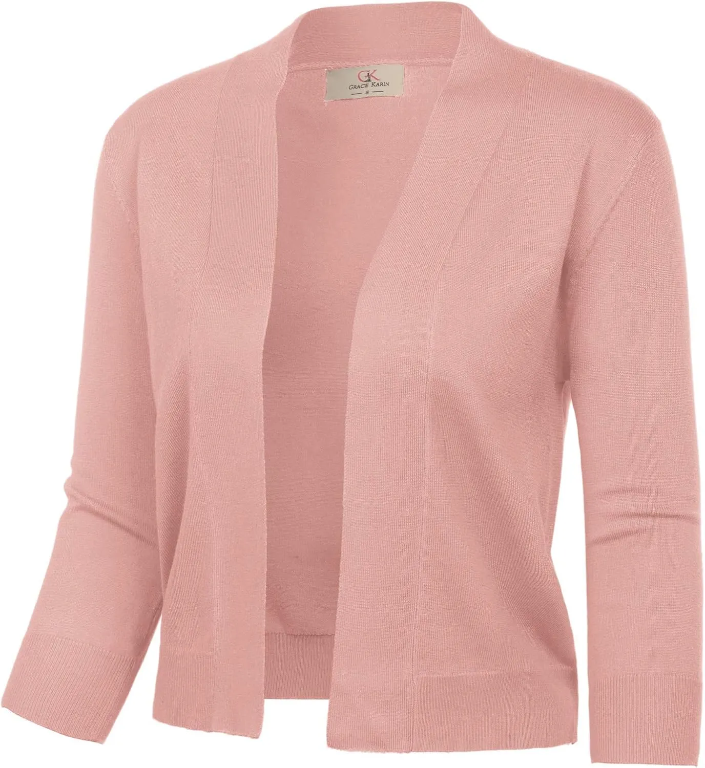 GRACE KARIN Women's 3/4 Sleeve Cardigan Knit Sweaters Cropped Open Front Shrug Bolero