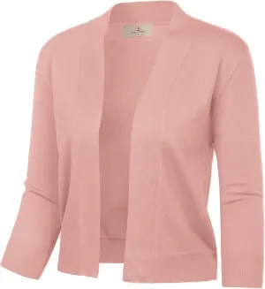 GRACE KARIN Women's 3/4 Sleeve Cardigan Knit Sweaters Cropped Open Front Shrug Bolero