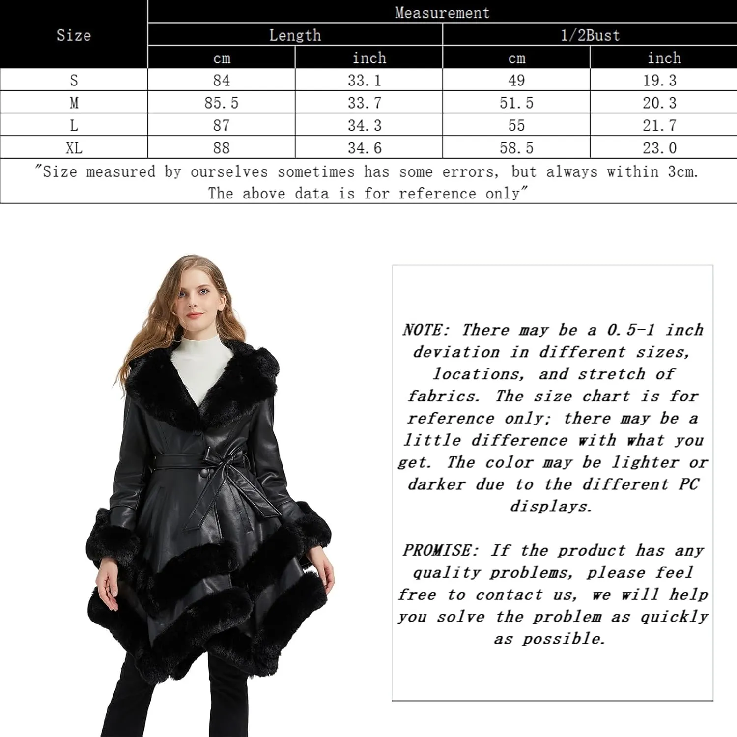 GRAN ORIENTE Fashion Faux Leather and Fur Jacket,Winter Sexy Collar Parka Coat Dress for Women with Belt and Hood