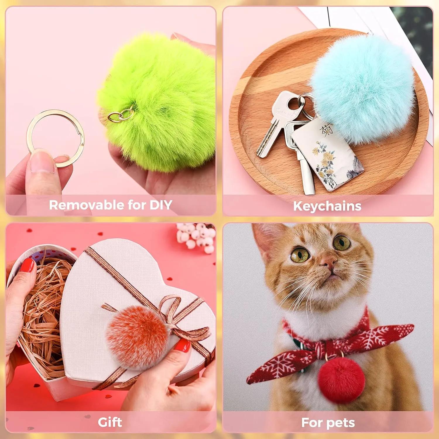 Hicarer 46 Pcs Pom Poms Keychains Faux Fur Ball Key Rings Fluffy Rabbit Fur Pompoms Keychains for Women Girls Bag Accessories