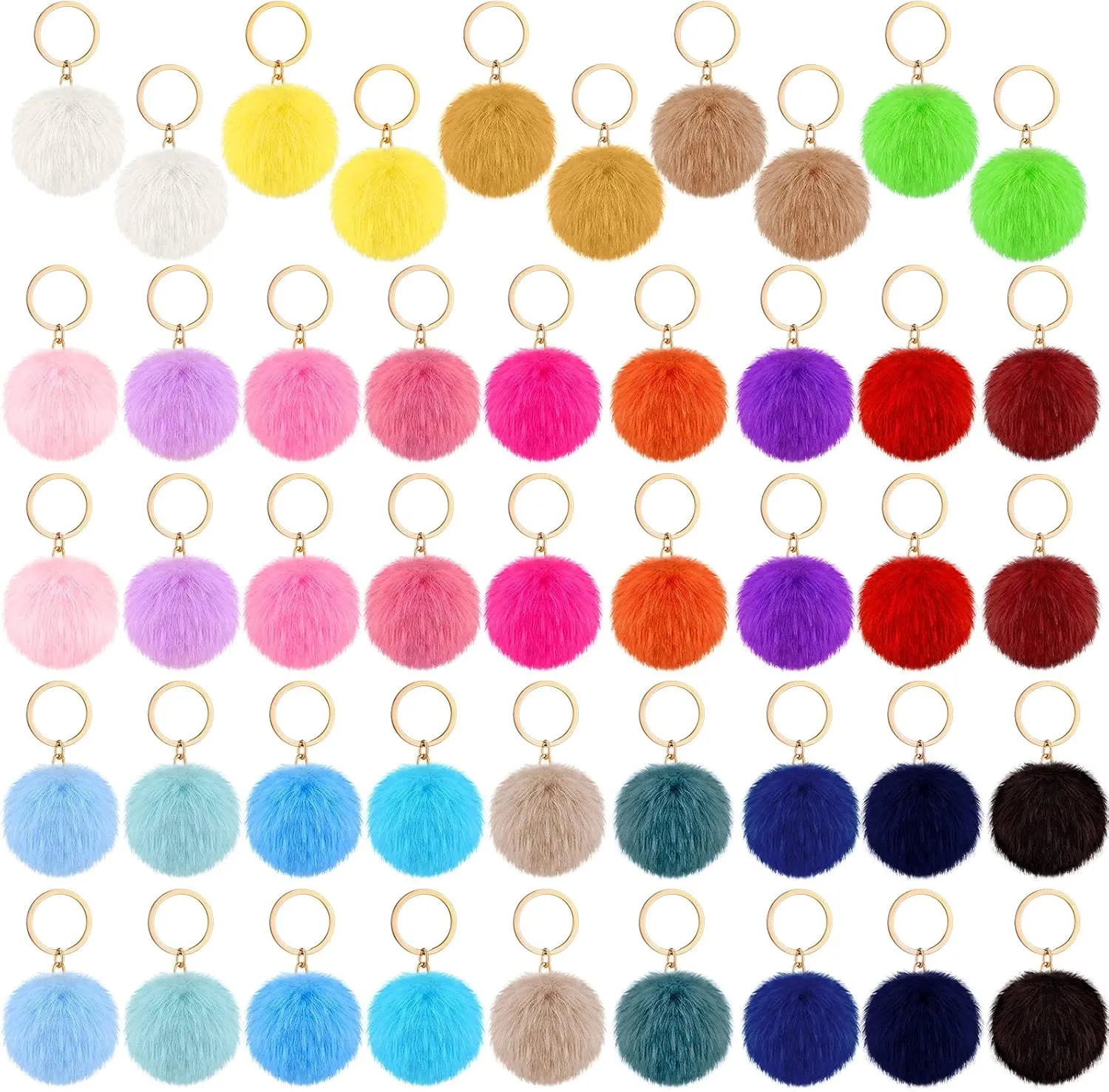 Hicarer 46 Pcs Pom Poms Keychains Faux Fur Ball Key Rings Fluffy Rabbit Fur Pompoms Keychains for Women Girls Bag Accessories