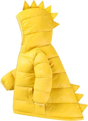 HILEELANG Baby Toddler Boy Girl Winter Dinosaur Hooded Puffer Jackets Coats Warm Zip-UP Padded Outerwear