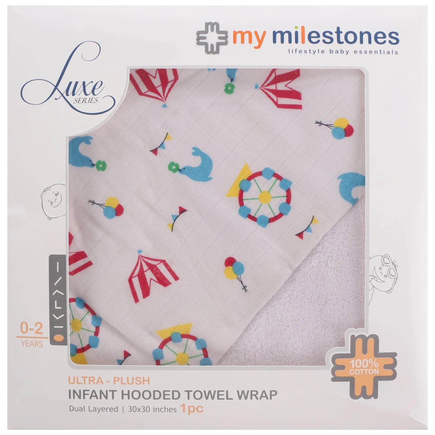 Infant Hooded Towel Wrap - Carnival White/Blue