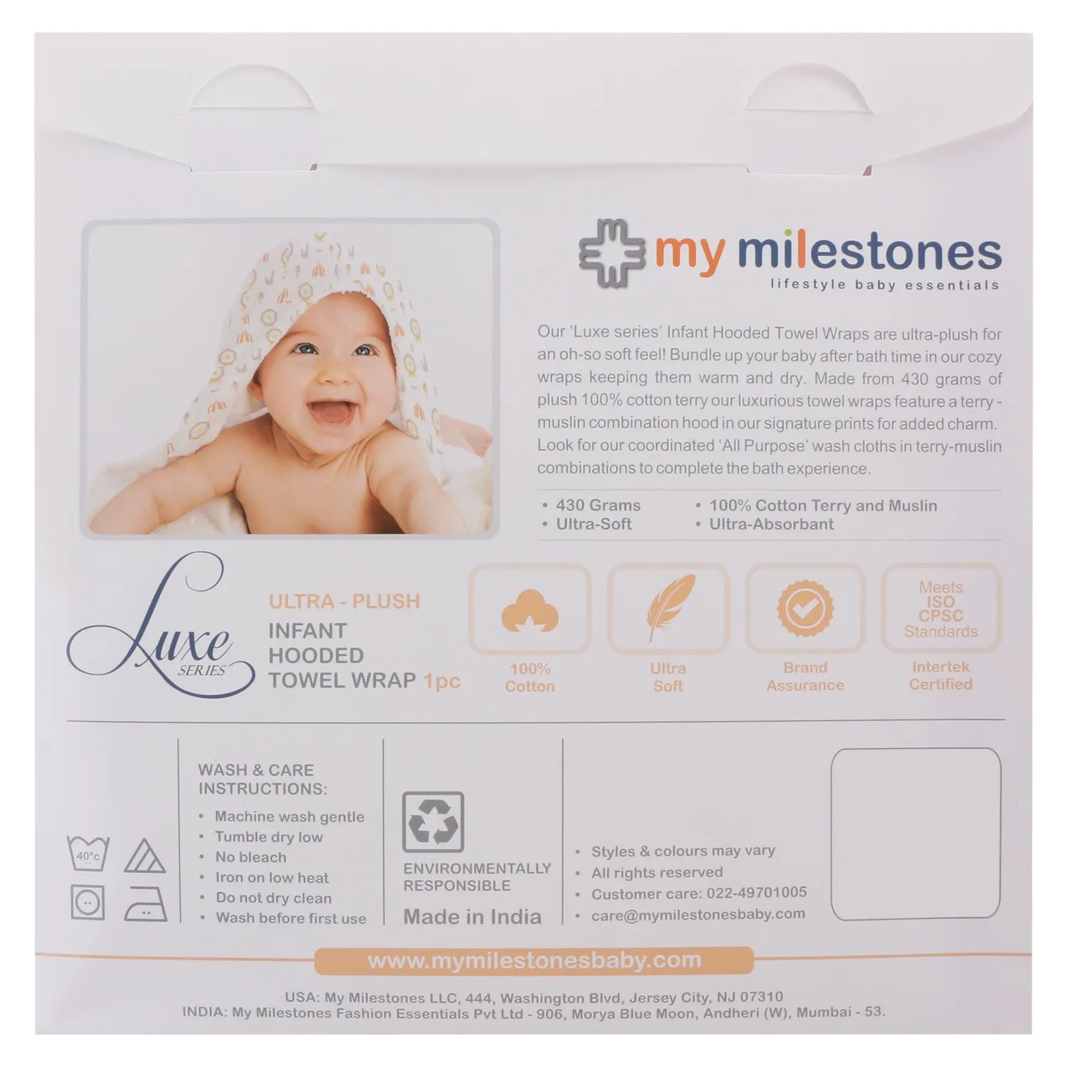 Infant Hooded Towel Wrap - Carnival White/Orange