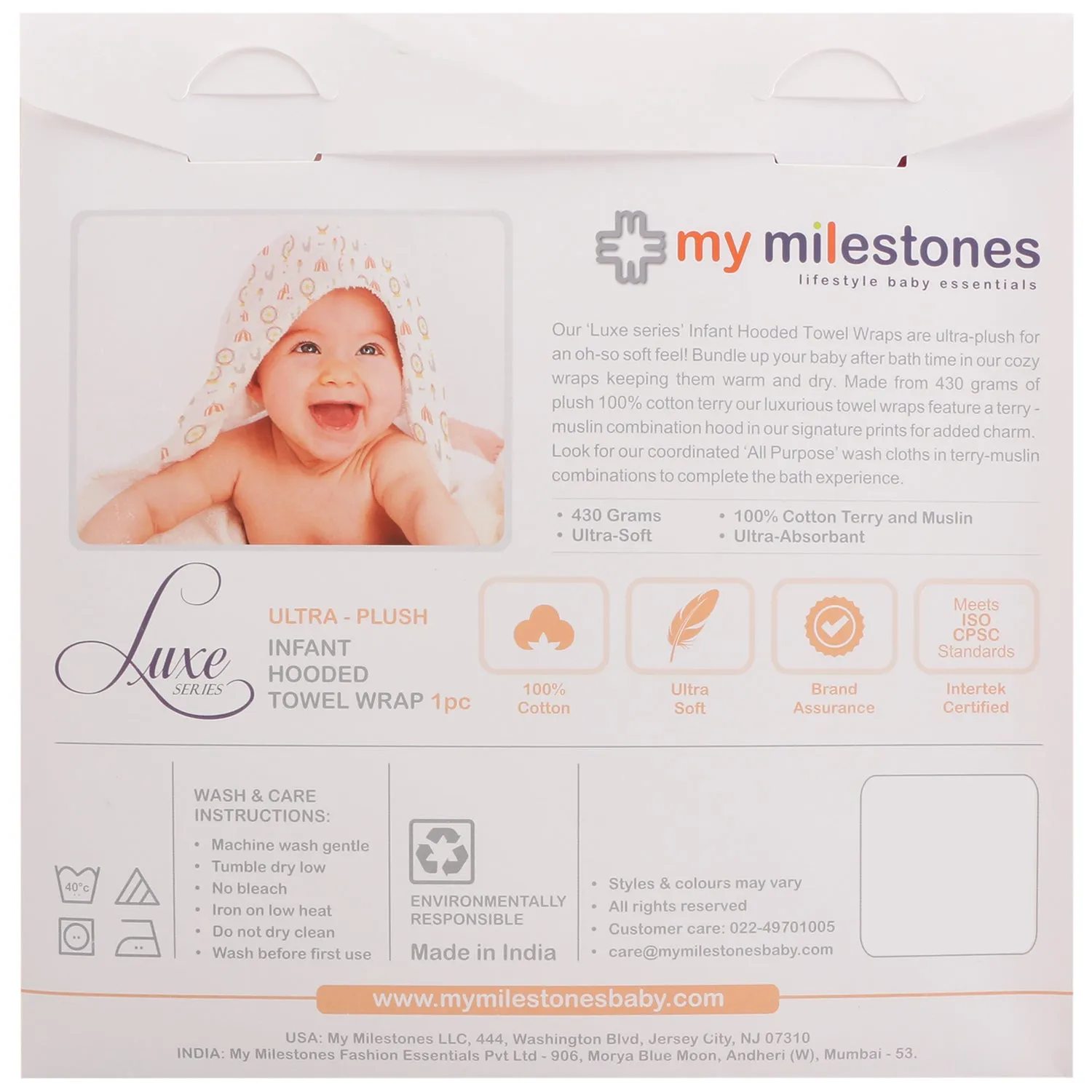 Infant Hooded Towel Wrap - Carnival White/Pink
