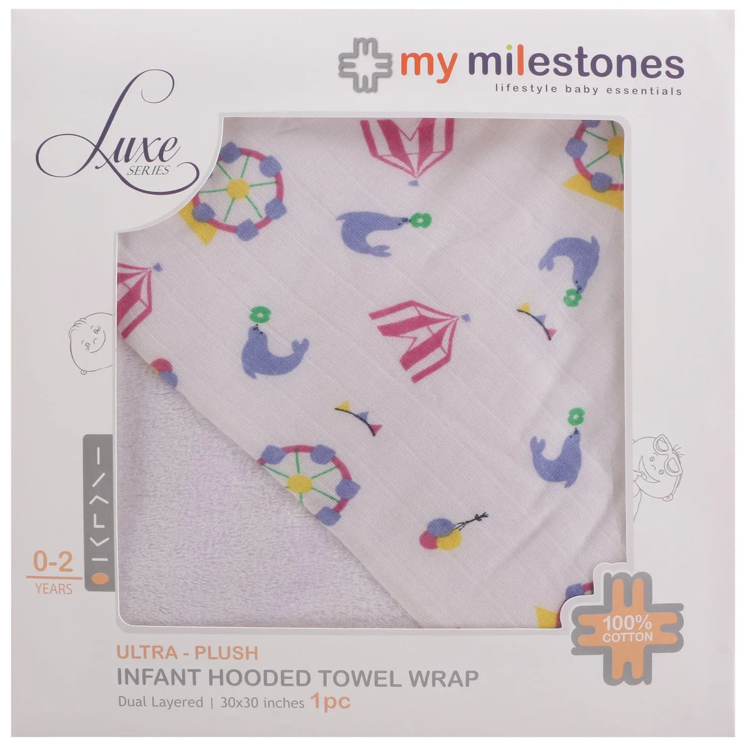 Infant Hooded Towel Wrap - Carnival White/Pink