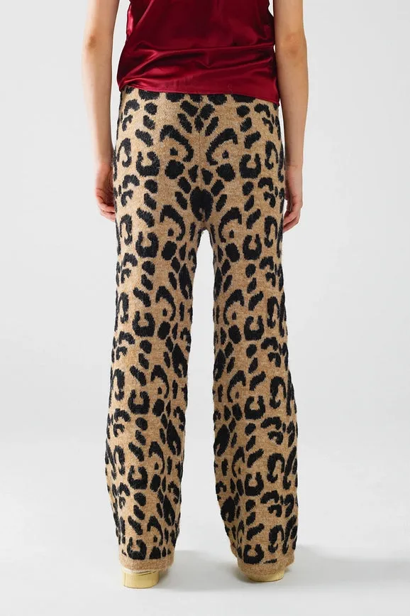 Leopard Print Pants with Stretchy Knit and Drawstring Detail