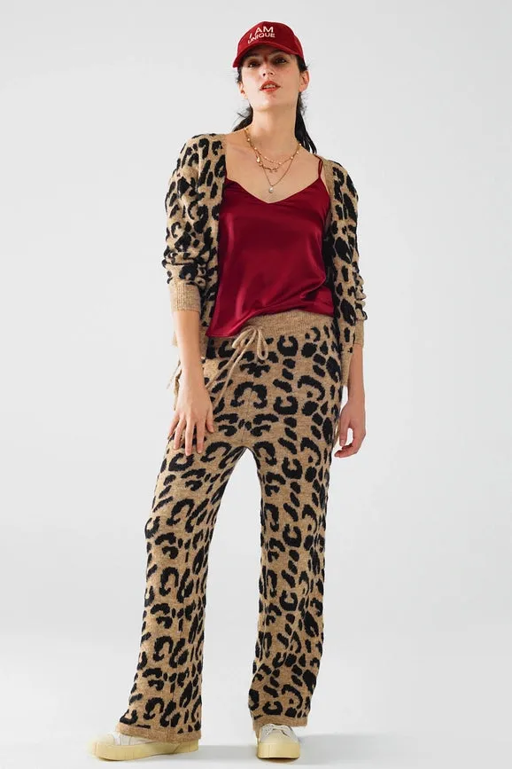 Leopard Print Pants with Stretchy Knit and Drawstring Detail