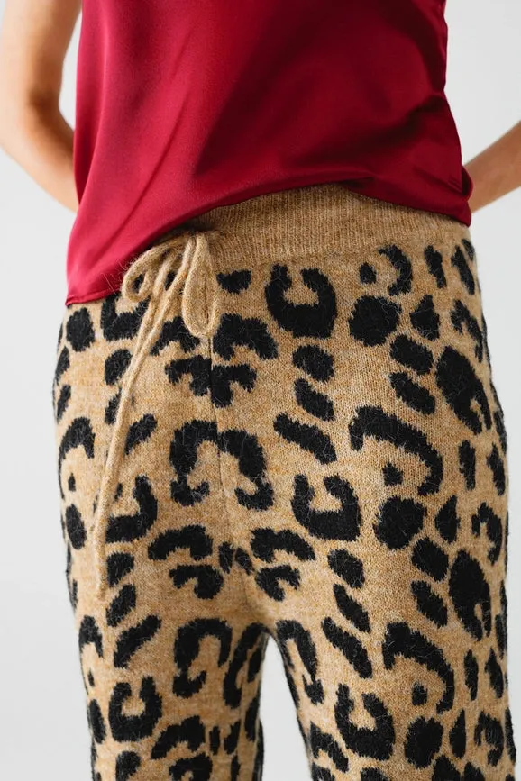 Leopard Print Pants with Stretchy Knit and Drawstring Detail