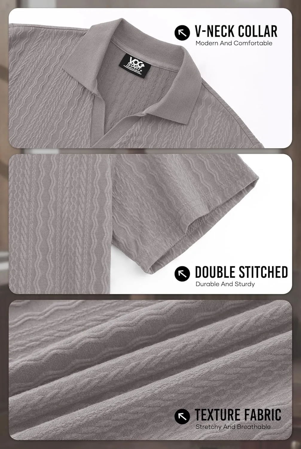 Men Johnny Collar Textured Polo Shirt Cable Knit Stretch Casual Shirts (S-XXL)