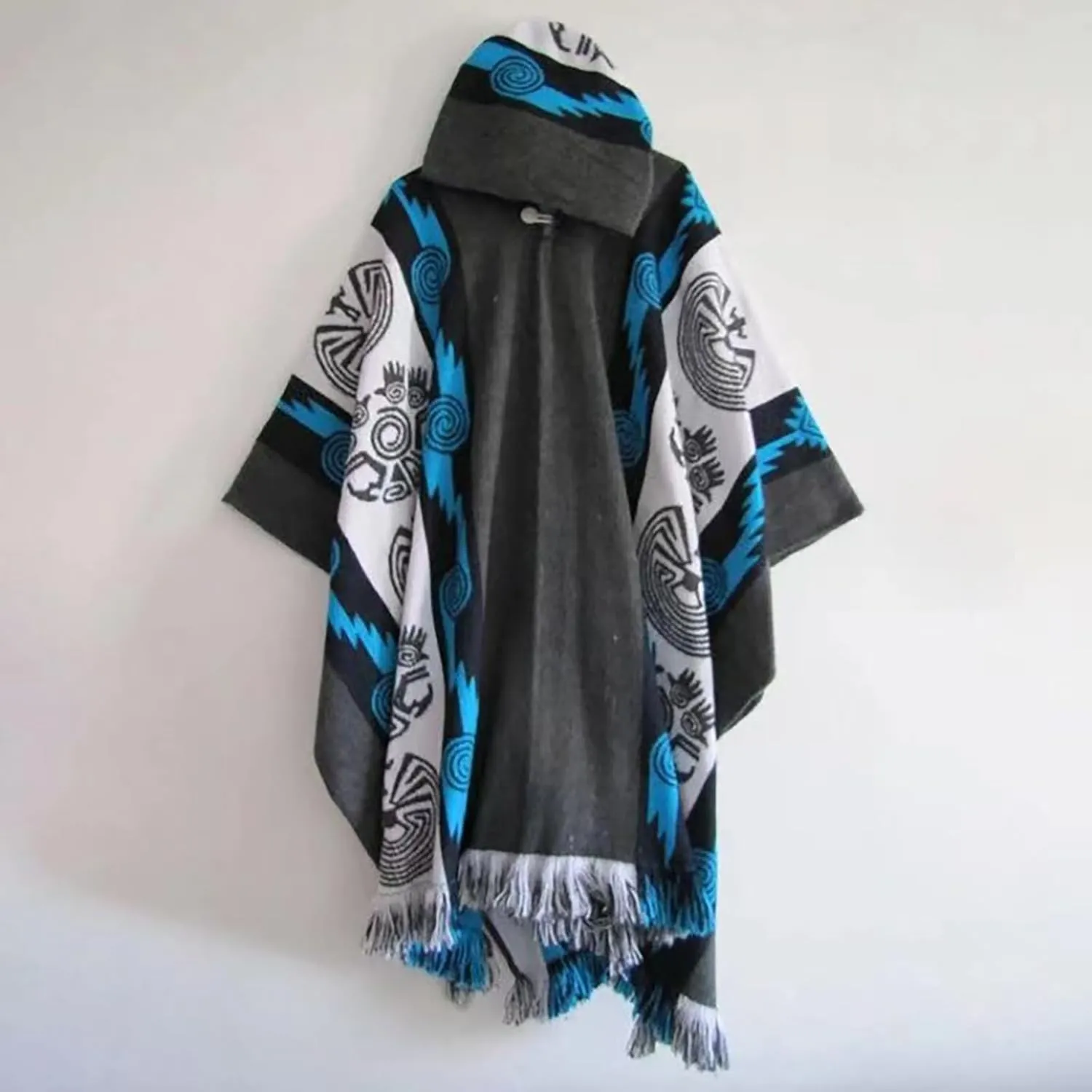 Men's Aztec Hoodies Poncho Cape Cloak Coat Vintage Bat Sleeve Cloak Shawl Fashion Knitted Hooded Pullover
