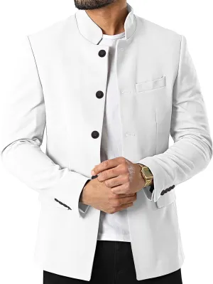 Mens Casual Suit Blazer Jackets Stand Mandarin Collar Lightweight Lined Business Dress Sport Coats