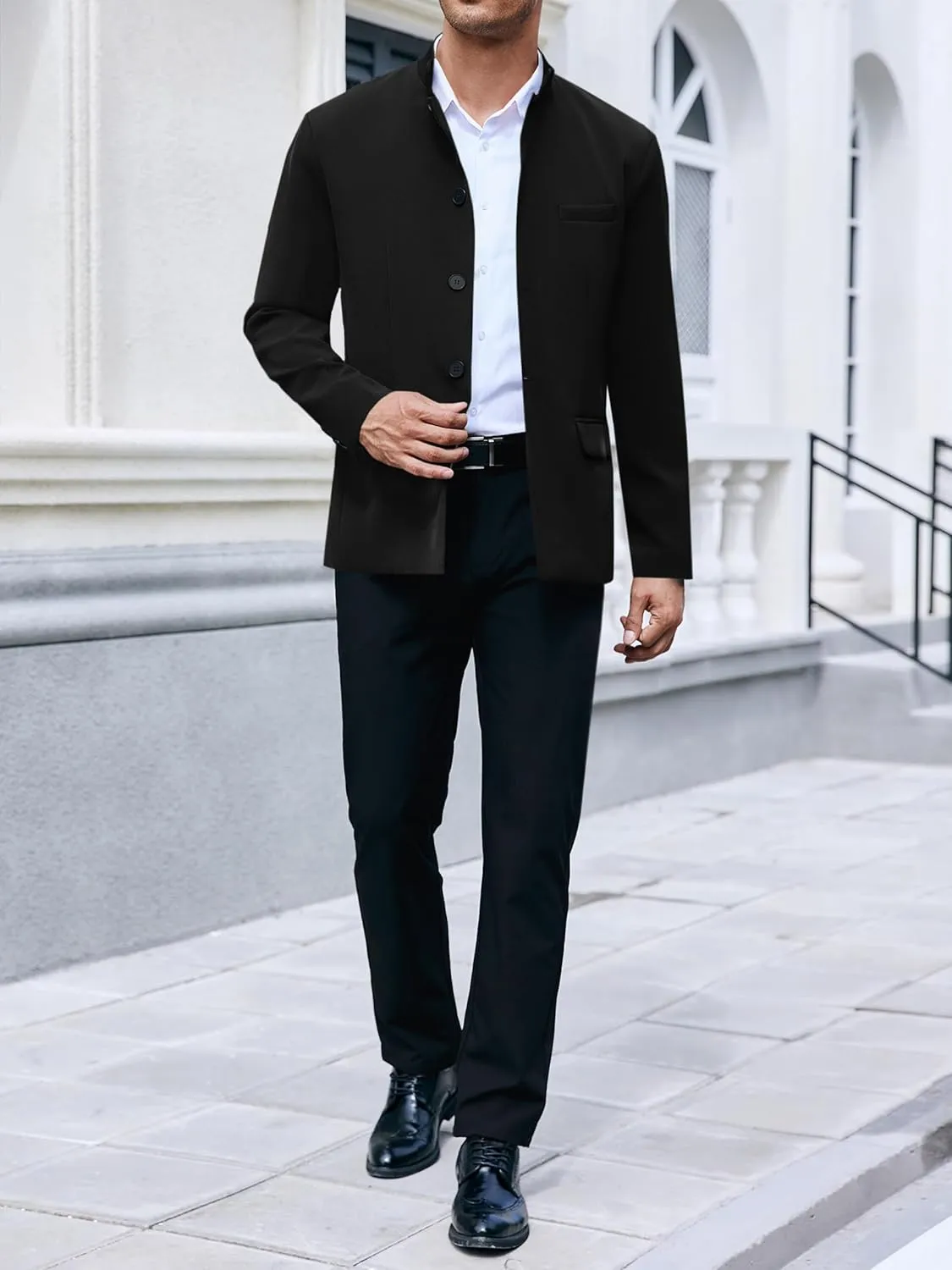 Mens Casual Suit Blazer Jackets Stand Mandarin Collar Lightweight Lined Business Dress Sport Coats