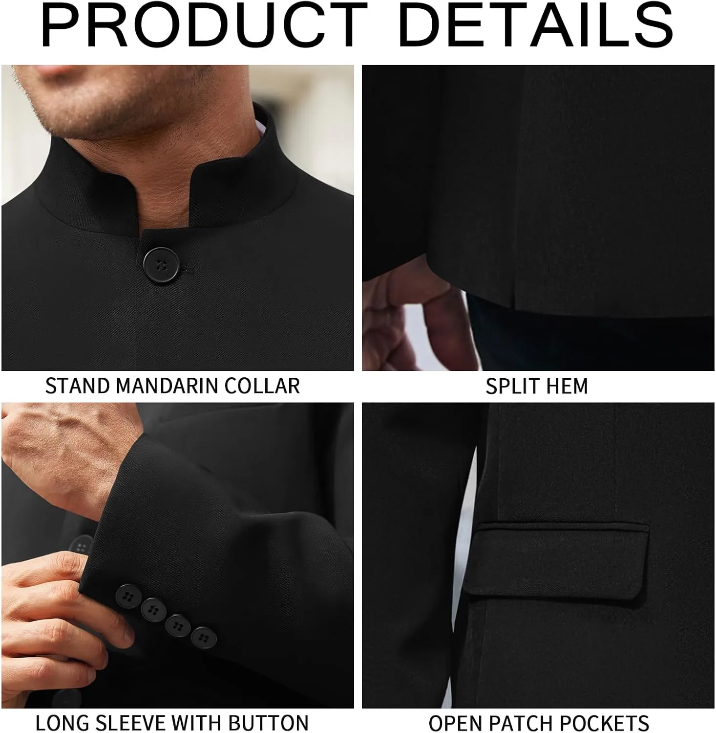 Mens Casual Suit Blazer Jackets Stand Mandarin Collar Lightweight Lined Business Dress Sport Coats