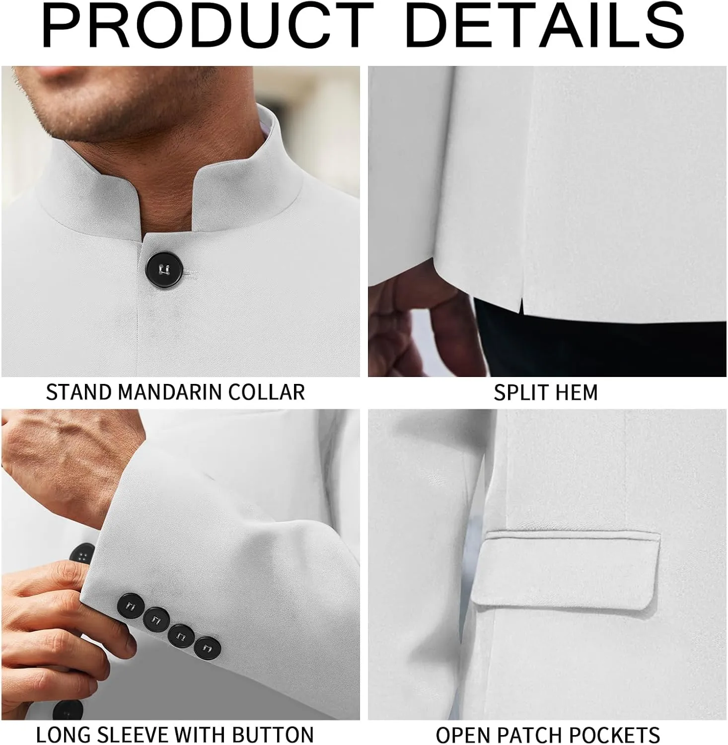 Mens Casual Suit Blazer Jackets Stand Mandarin Collar Lightweight Lined Business Dress Sport Coats