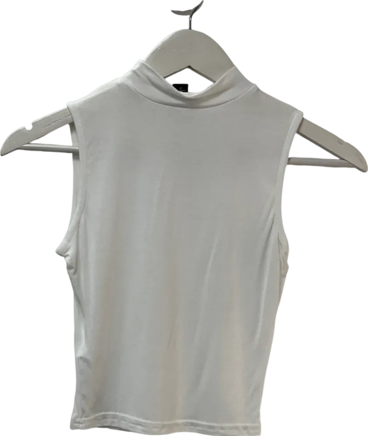 Nasty Gal White Funnel Neck Crop Top UK S