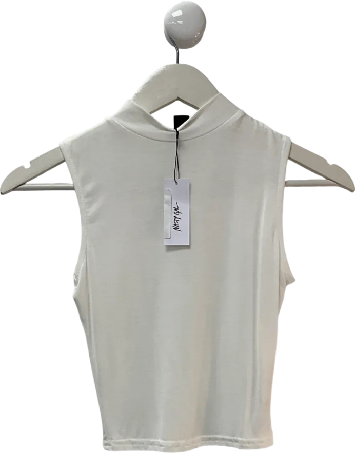 Nasty Gal White Funnel Neck Crop Top UK S