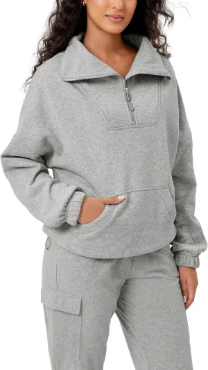 ODODOS Cinchable Sweatshirts for Women Funnel Neck Half Zipper Hoodies Fleece Lined Oversized Pullover