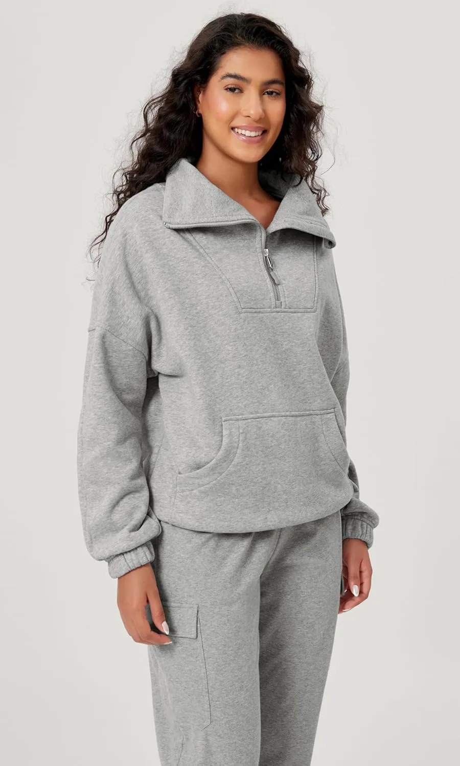 ODODOS Cinchable Sweatshirts for Women Funnel Neck Half Zipper Hoodies Fleece Lined Oversized Pullover