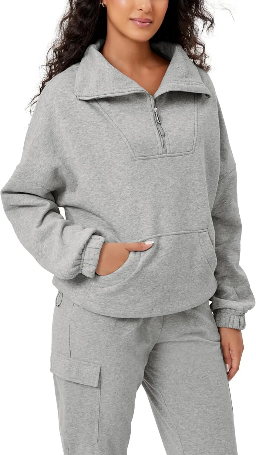 ODODOS Cinchable Sweatshirts for Women Funnel Neck Half Zipper Hoodies Fleece Lined Oversized Pullover