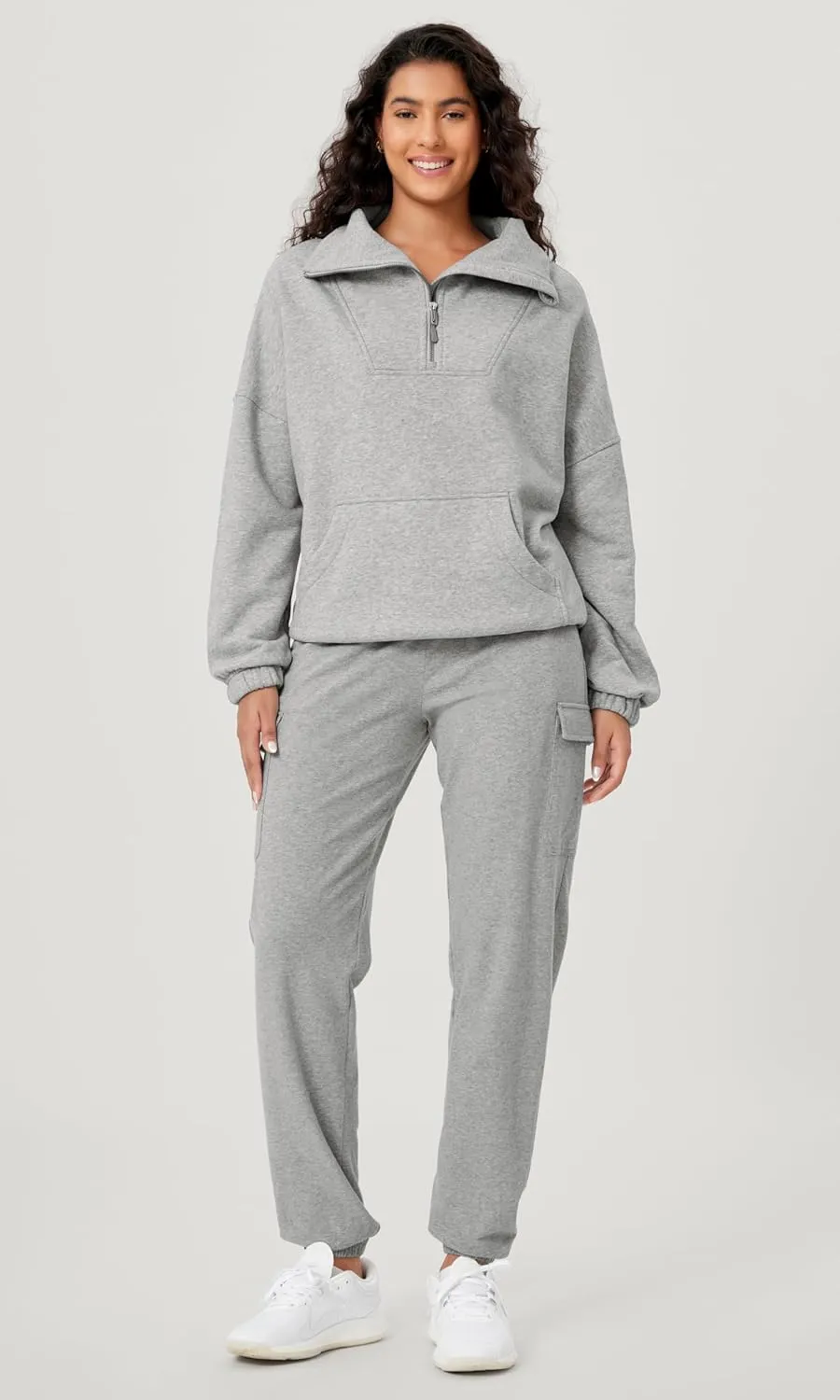 ODODOS Cinchable Sweatshirts for Women Funnel Neck Half Zipper Hoodies Fleece Lined Oversized Pullover