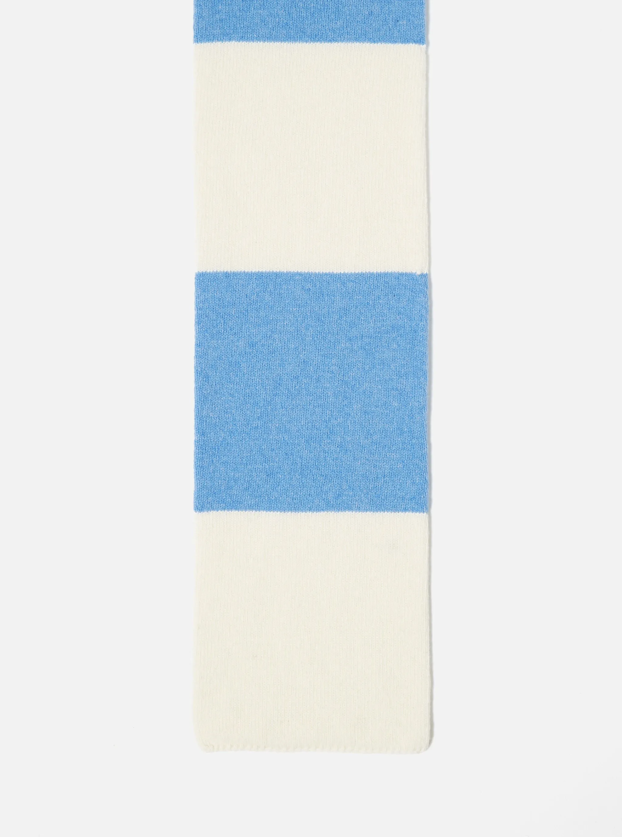 Universal Works Deluxe Football Scarf in Ecru/Sky Soft Wool