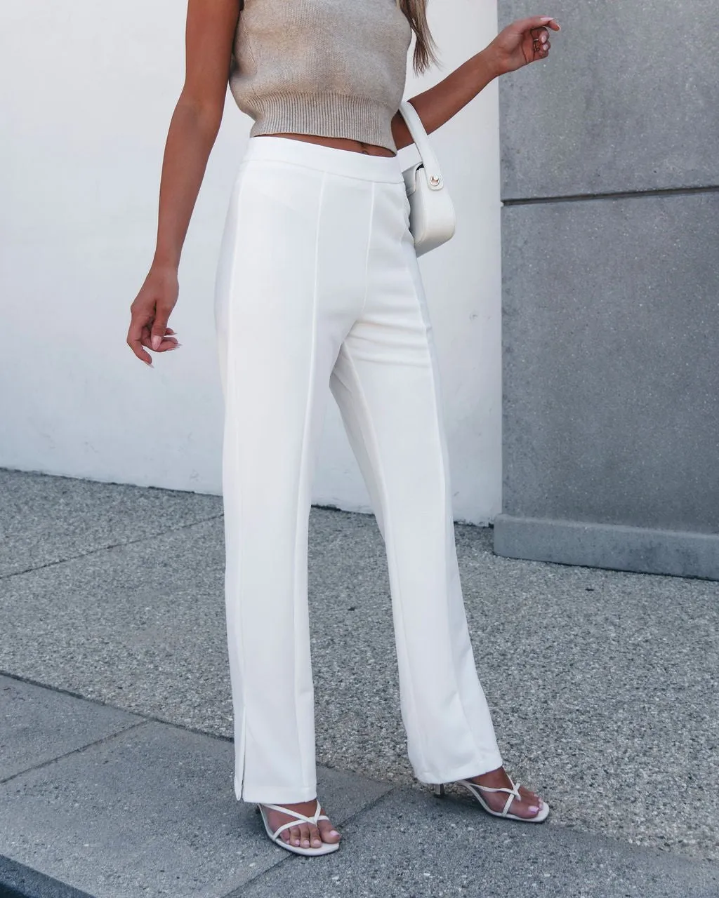 White Knit Straight Leg Pants - FINAL SALE