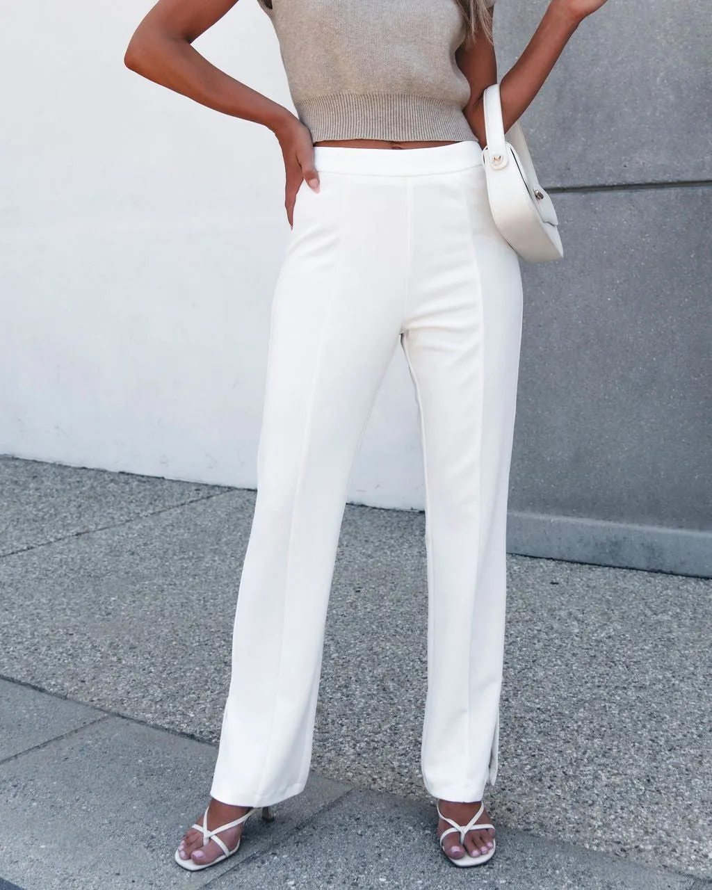 White Knit Straight Leg Pants - FINAL SALE